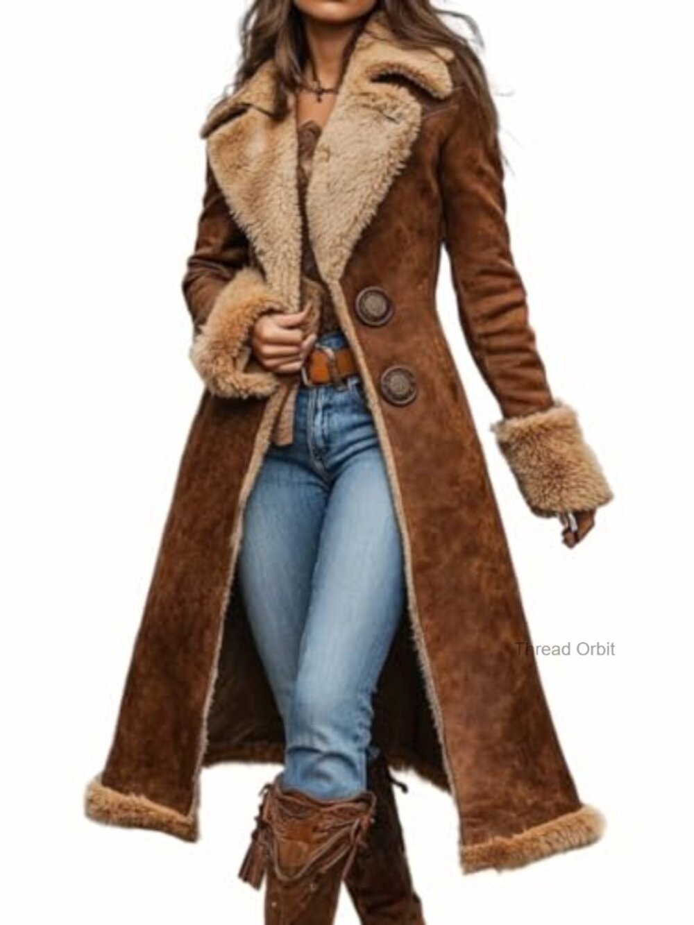 Women's Faux Suede Sherpa Lined Midi Trench Coat Winter
